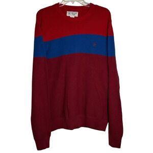 Original Penguin Men's Red Blue Burgundy Striped Crew‎ Neck Sweater L/G